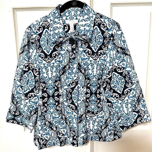 Charter Club blue black and white paisley jacket - Picture 1 of 9